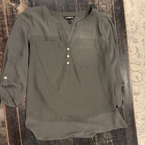 Express Khaki Button-Up Blouse